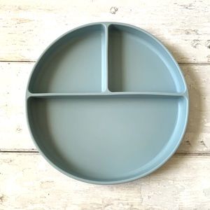 Mushie Silicone Kids 8in Divided Suction Plate Light Blue Color Brand NEW